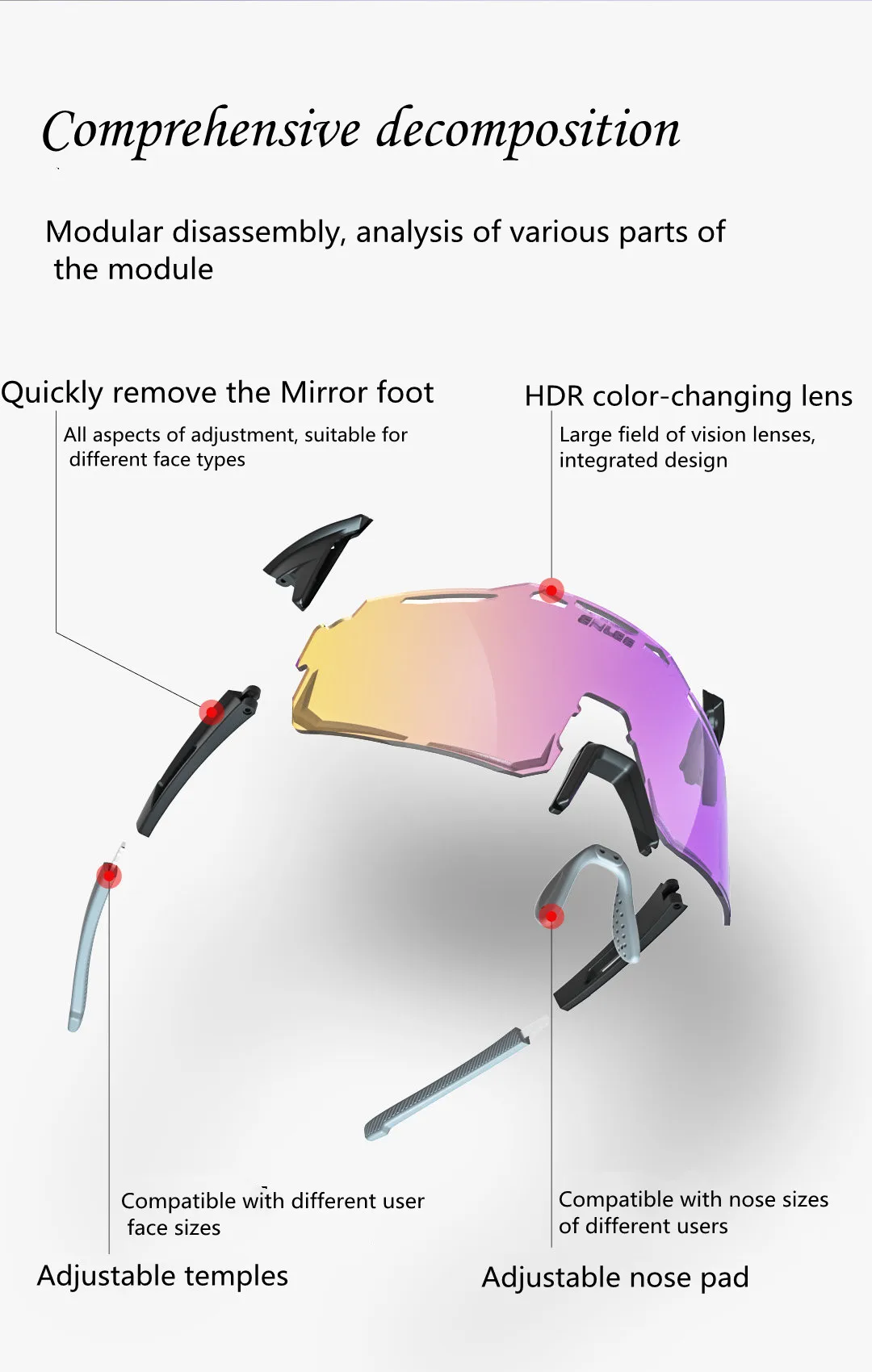 

ENLEE E300 Polarized light wide-angle integrated comfortable customized Glasses are suitable for cross-country golf and running