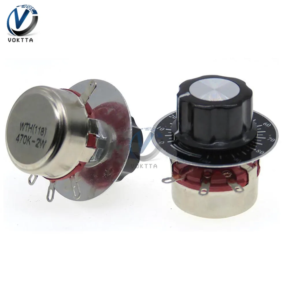 1 pcs WTH118 1A 2W Potentiometer 22K 10K 4.7K 2.2K 1K 470 470K 220K 100K 47K Ohm Taper Switch with knob Scale | Обустройство дома