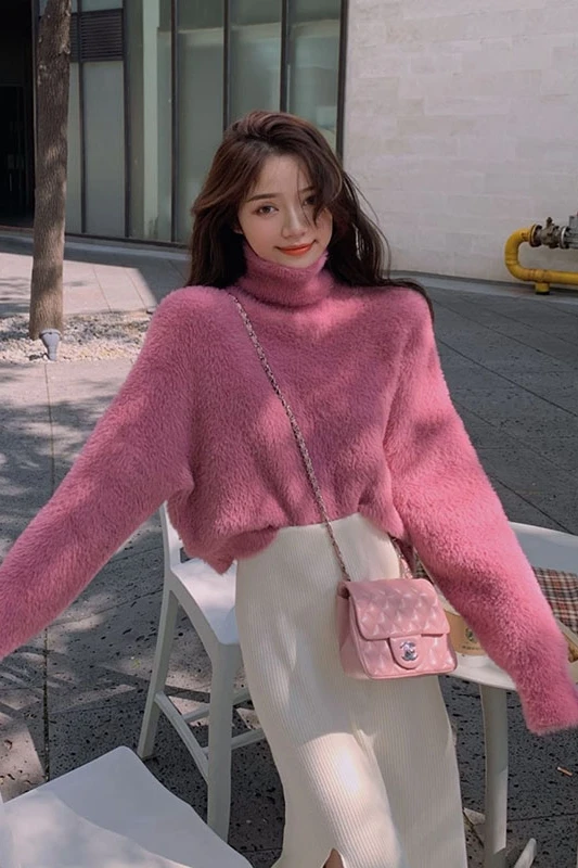 

Trendy Style New 2021 faux mink velvet pullover sweater elegant oversized Women sweater