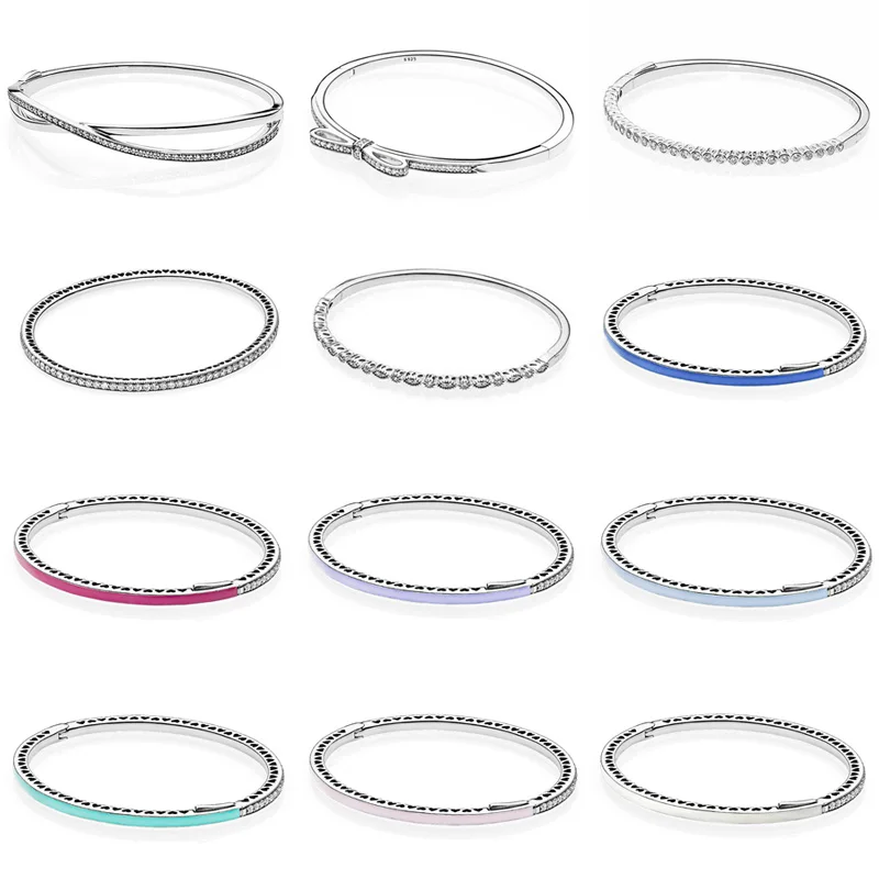 

Sparkling Bow Entwined Radiant Hearts Twinkling Forever Bangle Fit Europe Fine Bracelet 925 Sterling Silver Bead Charm Jewelry