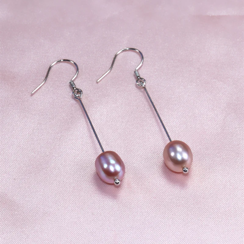 Серьги из настоящего серебра S925 пробы, модные ювелирные изделия, серьги с натуральным жемчугом, длинные серьги с кисточками для женщин - Окраска металла: D1  purple