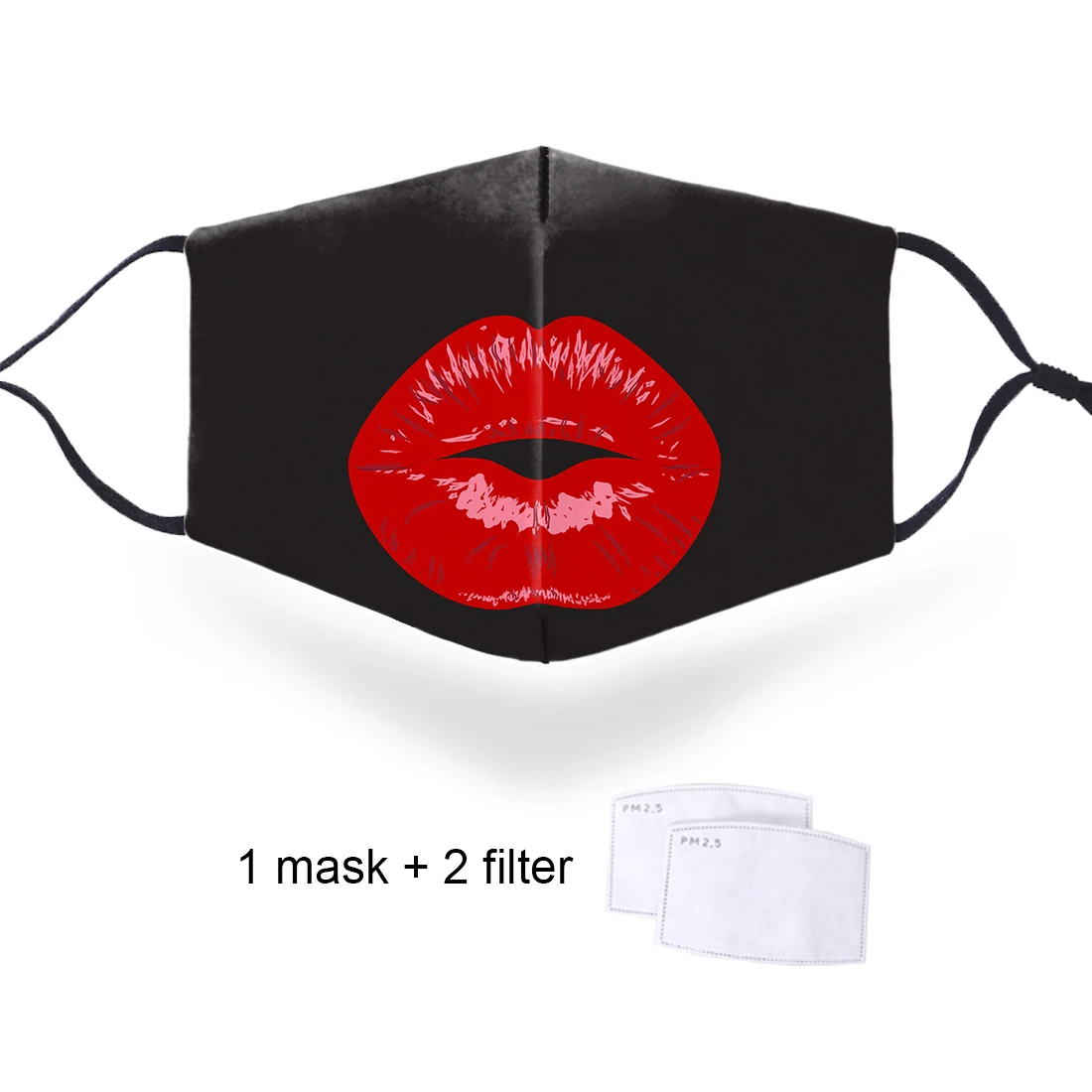 

Red Lips Print 3D Masks Adult Washable Reusable Facemasks Replaceable PM2.5 Fliter Activated Carbon Mask Dust-proof Mouth-Muffle