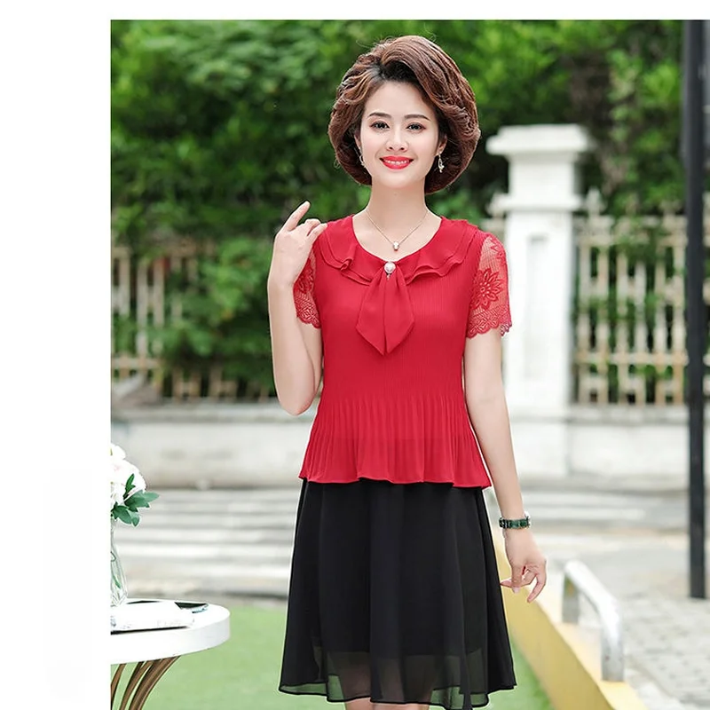 

Middle-aged Women Fashion Mother Summer Dress Midi-length Elegant Party Bodycon Short Sleeve Chiffon Dresses for Women 2021 X6