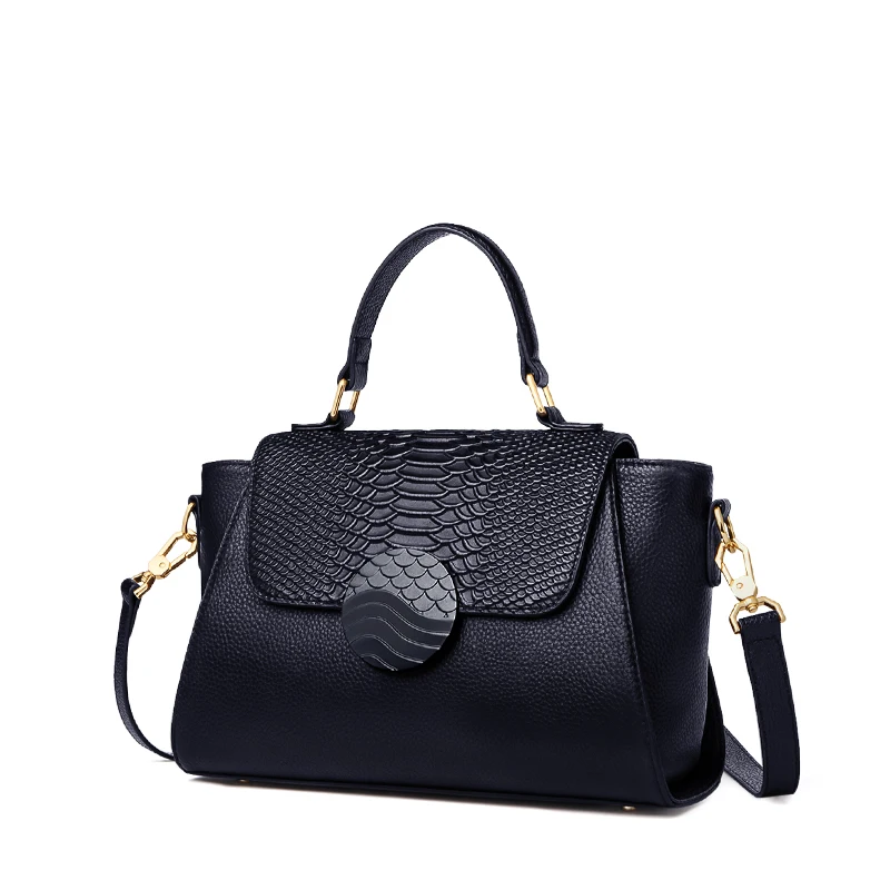 

Designer genuine leather Woman bags Purses Totally Black Leather handbags Well Shaped Cover Shoulder Bags