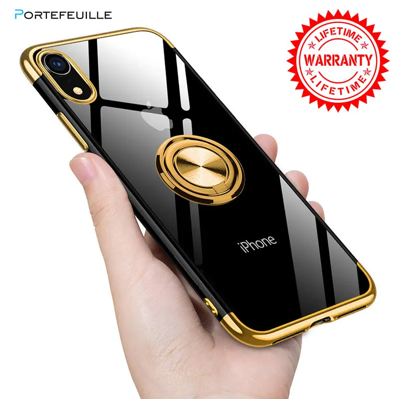 Золотой Чехол для iPhone XR с магнитным кольцом, мягкий прозрачный защитный чехол для iPhone X R XS Max 11 Pro 8 Plus 7 6 6 S, аксессуары - Цвет: Золотой