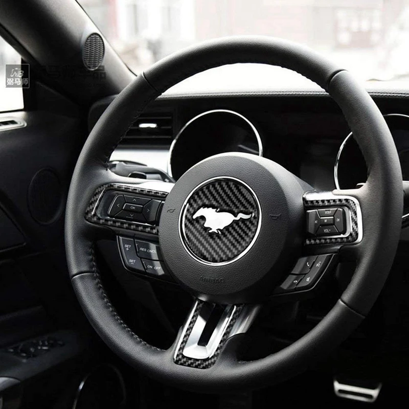 

Real Carbon Fiber Steering Wheel Insert Decoration Cover Emblem Sticker for Ford Mustang 2015-2017 4Pcs