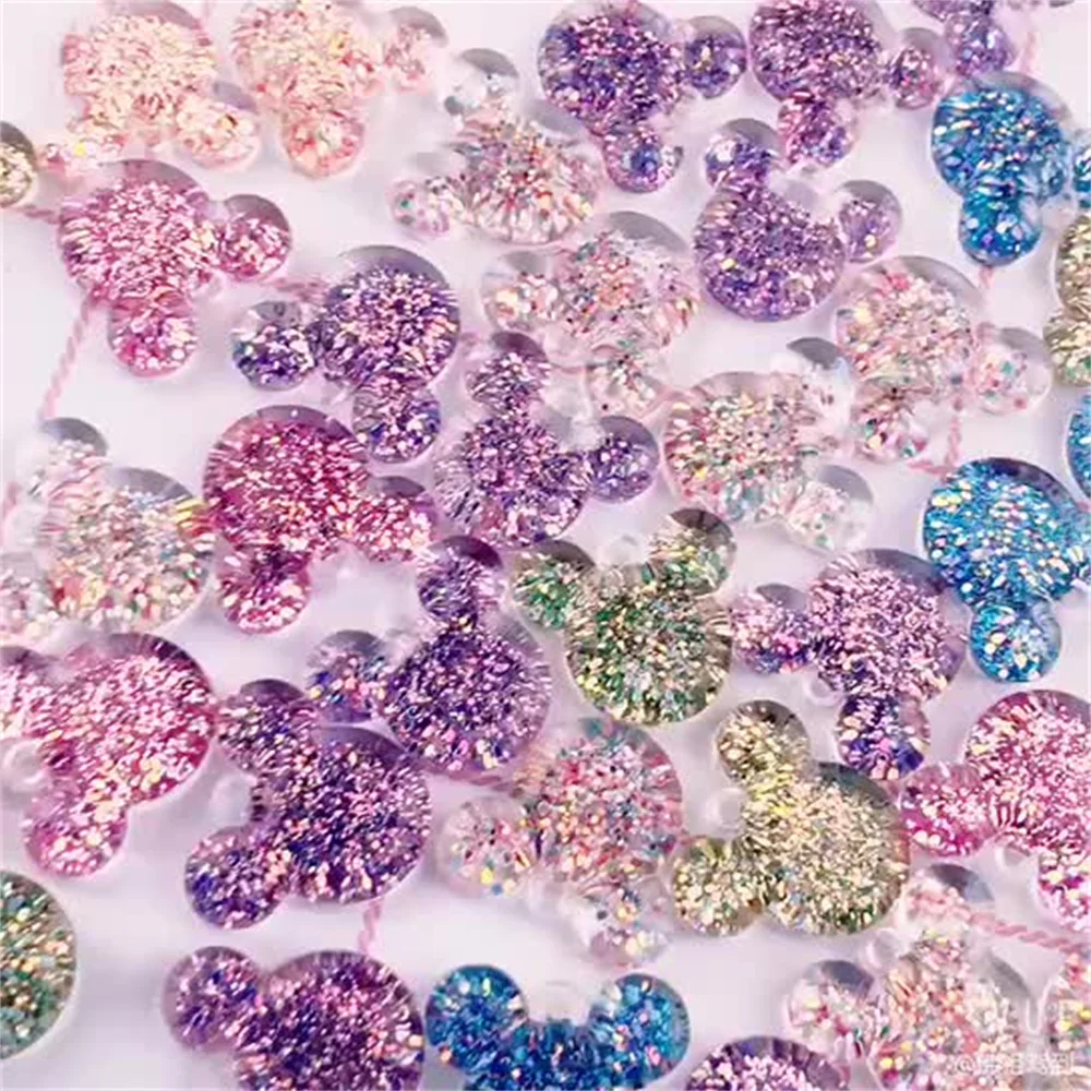 

Disney Creative Cute Acrylic Mickey Head Keyring Non-flowable Transparent Sequin Car Pendant New Doll Keychain