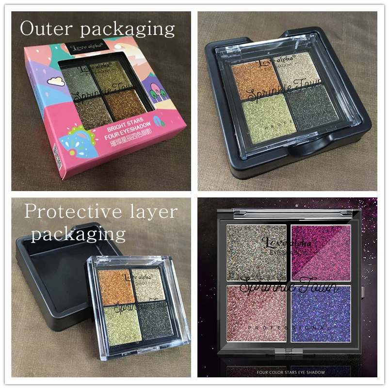 4 цвета блестящие тени для век Палитра Макияж Любовь Альфа Профессиональная
