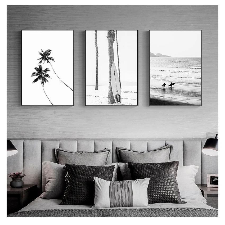 

Настенное художественное оформление, пляжный принт, декор берега океана, пальма, пейзаж, настенные картины для гостиной, Современные художественные Плакаты для серфинга, галерея