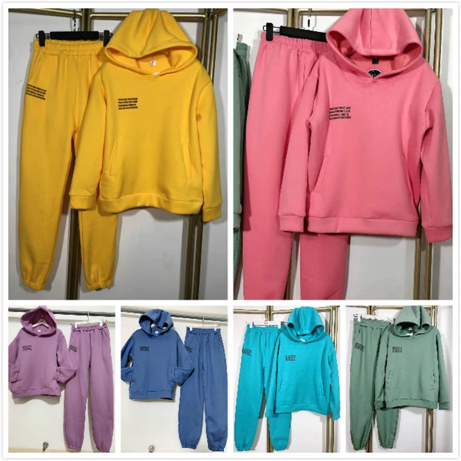 

Free Shipping 2020 Autumn Fleece Letter Hoodie Sweater Set Women Fashion Casual Hooded Sweater & Pants Women Sports 2-Piece Set