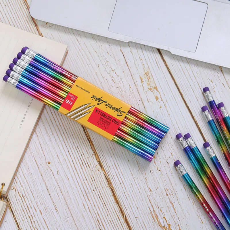 

2/4/6/12 Pcs New Rainbow Pencil Wood Environmental Protection Pencil Bright Color Appearance Pencil School Office Writing Pencil