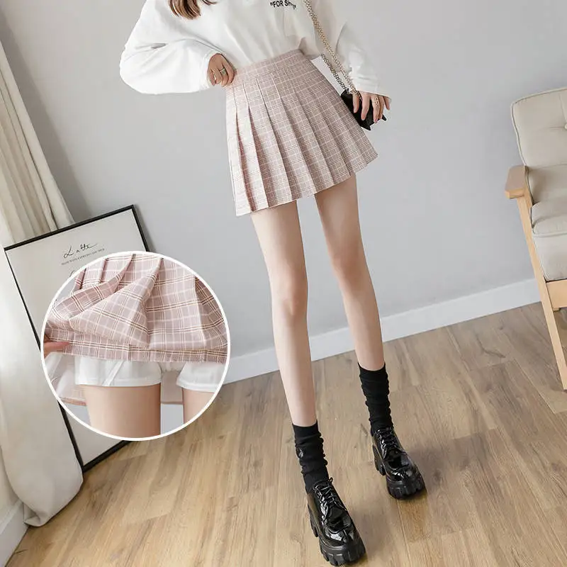 

Юбка в складку Женская студент в Корейском стиле новая Высокая талия юбка Академии Windy фруктово-зеленый анти светильник А-линейное короткое...