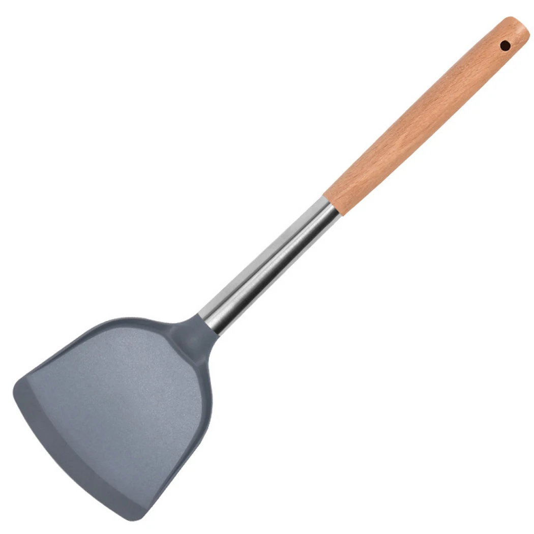 

1 шт., силиконовая лопатка, термостойкий кухонный инструмент, кухонный утюжок с деревянной ручкой, антипригарная кухонная утварь, жареная ло...