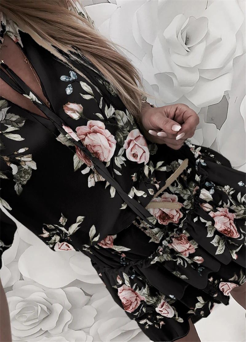 

Women Summer Dress Boho Style Floral Print Chiffon Beach Tunic Sundress Loose Mini Party Dress Vestido Plus Size 2XL