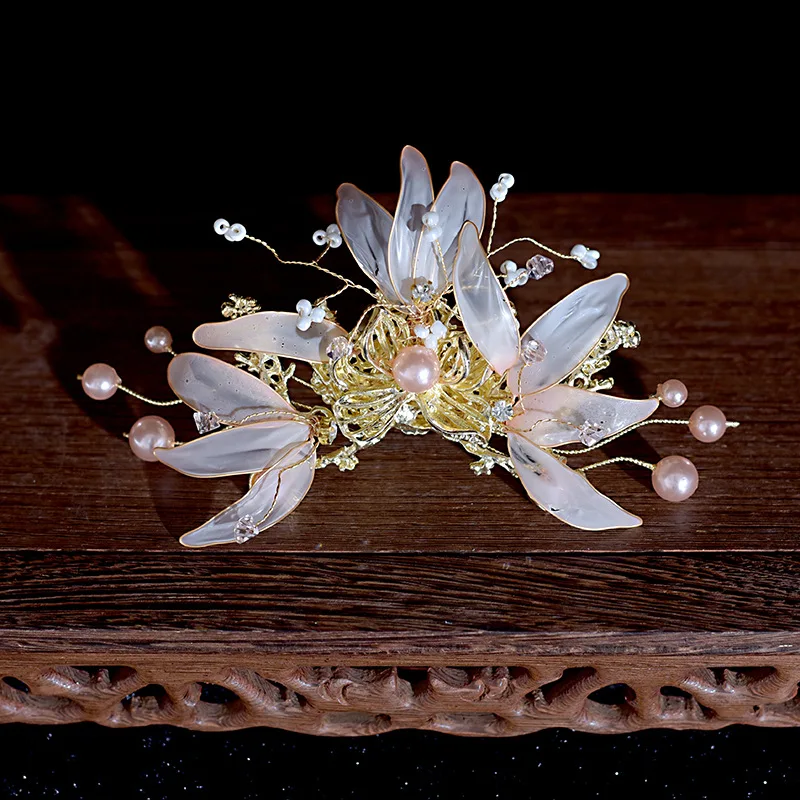

Ancient Dragon and Phoenix tiara Bride Headwear Handmade Liquid Flower Crystal Tassel Barrettes Earrings Bridal Hair Accessories