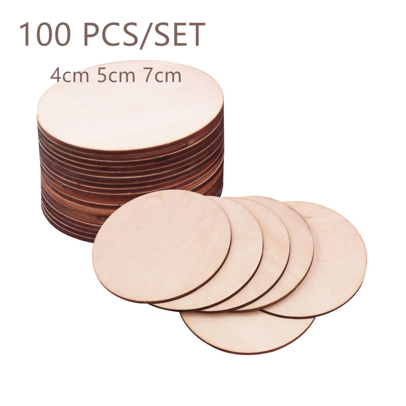 

100pcs/set 4-7cm Natural Blank Wood Pieces Slice Round Unfinished Wooden Shapes Discs DIY Wood Crafts Wooden Decoration Party