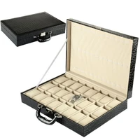 24 slots watch storage box black pu leather watch case for men watches new watch display gift suitcase