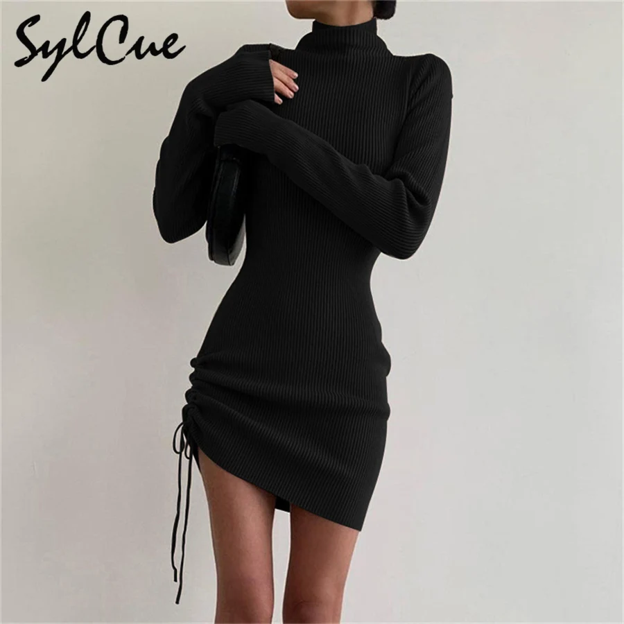 

Sylcue Lazy Casual Slim Fit Loose Collar Solid Color Hedging Mid-Length Knitted Long-Sleeved Dress Bottoming Shirt