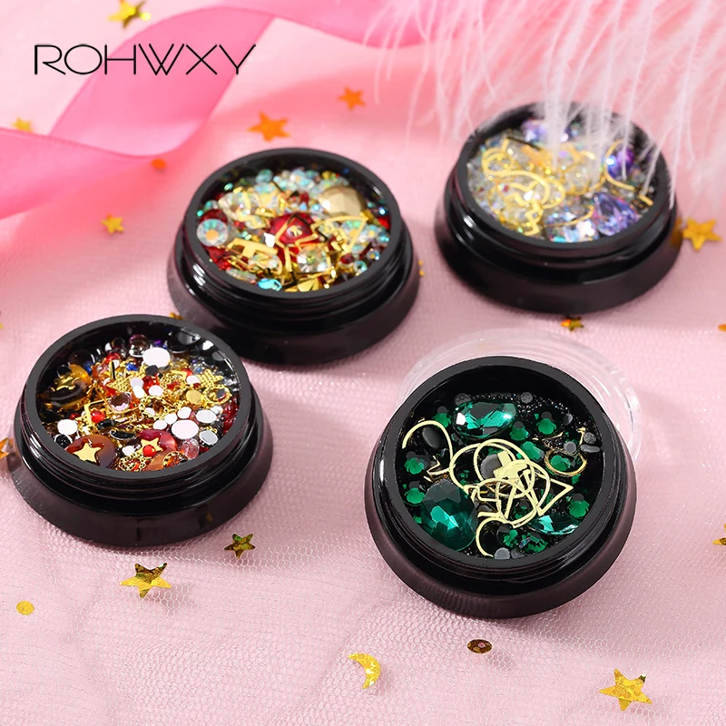 ROHWXY 1 коробка Красочные Стразы для ногтей драгоценные камни Блестящие кристаллы для ногтей 3d украшения для ногтей Аксессуары для дизайна ногтей украшения для DIY Инструменты