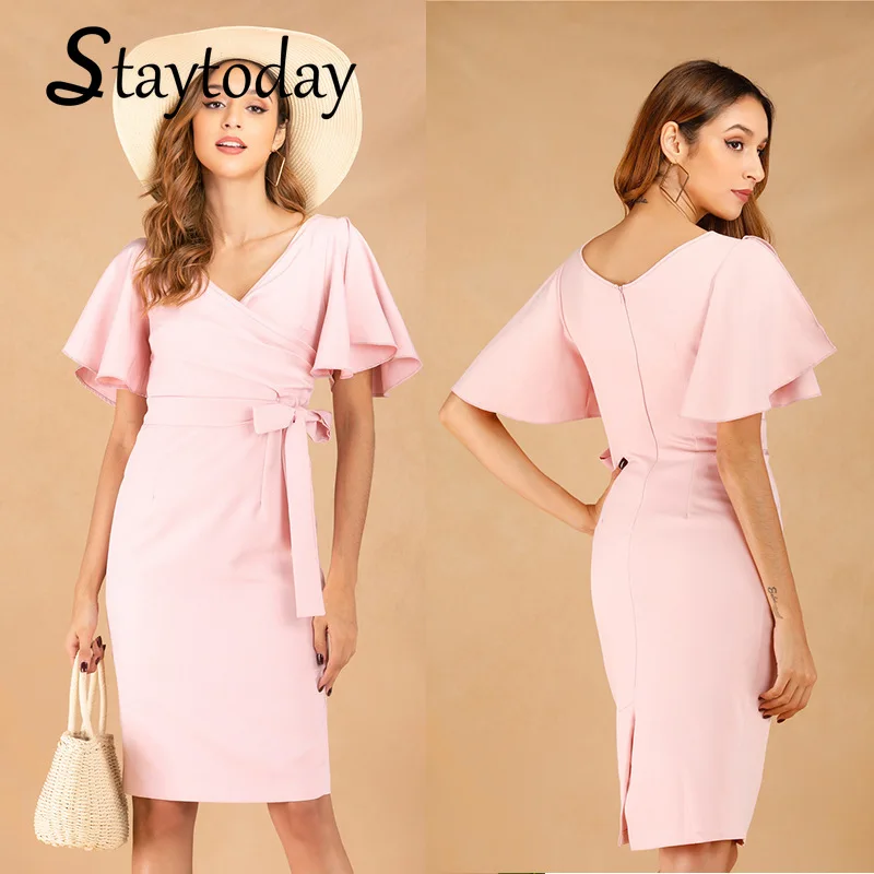 

Женское платье с V-образным вырезом, на молнии сзади, с рукавами-лепестками и оборками, однотонное сексуальное летнее женское платье с разре...