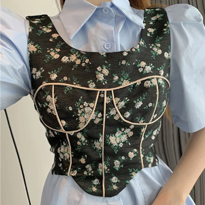 

Summer Floral Printing Camis Women Crop Top Vintage Vast Ladies Tank Tops Sleeveless T-shirts Female Camisole Cropped Blusas