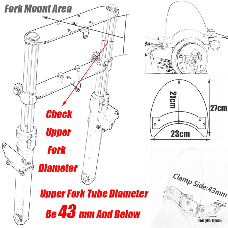 Motorcycle Windscreen For Honda Shadow Spirit VLX 600 VT600C 1100 VT1100C 750 VT750 Upper Fork Tube Mount Windshield Meter Visor |