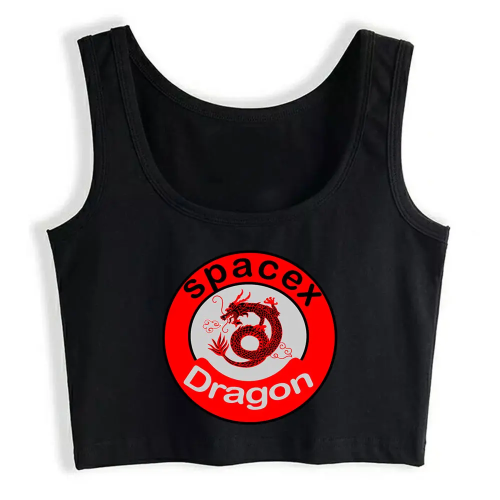 

Boho Crop Top Spacex Dragon Funny White Print Sexy Streetwear Womens Tops blusas mujer de moda 2021 verano Gym Tank Top Women