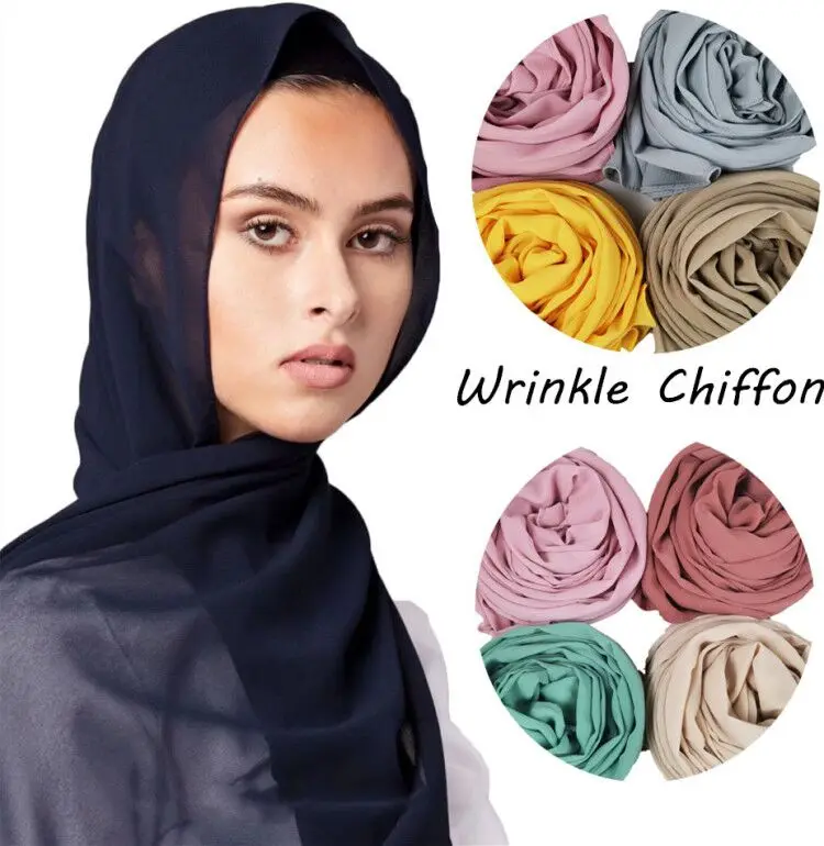 

Z70 Women solid color wrinkle chiffon hijab shawls scarf hijab scarf headband wrap fashion muslim scarves/scarf 180*75 cm