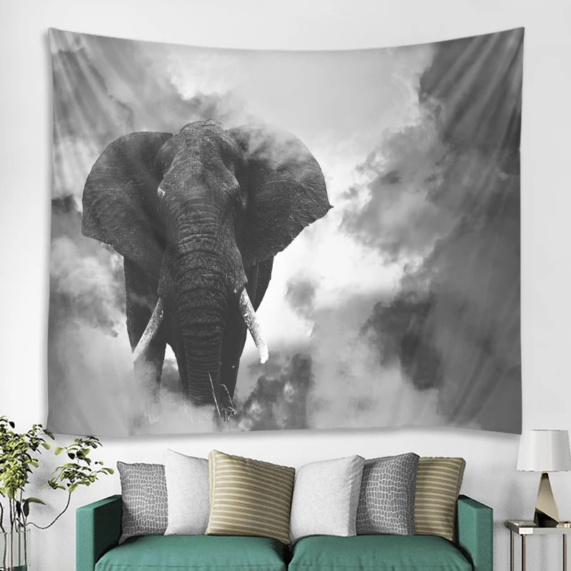 Серый слон печатный гобелен фоновая декорация ткань полный полиэстер прямые