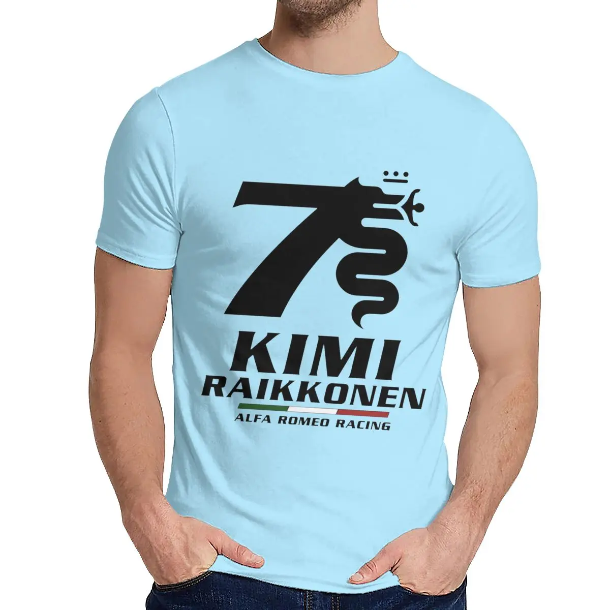 Футболка с круглым вырезом Kimi Raikkonen Alfa Romeo Racing Новая удобная мужская футболка S-6XL - Color: Sky blue