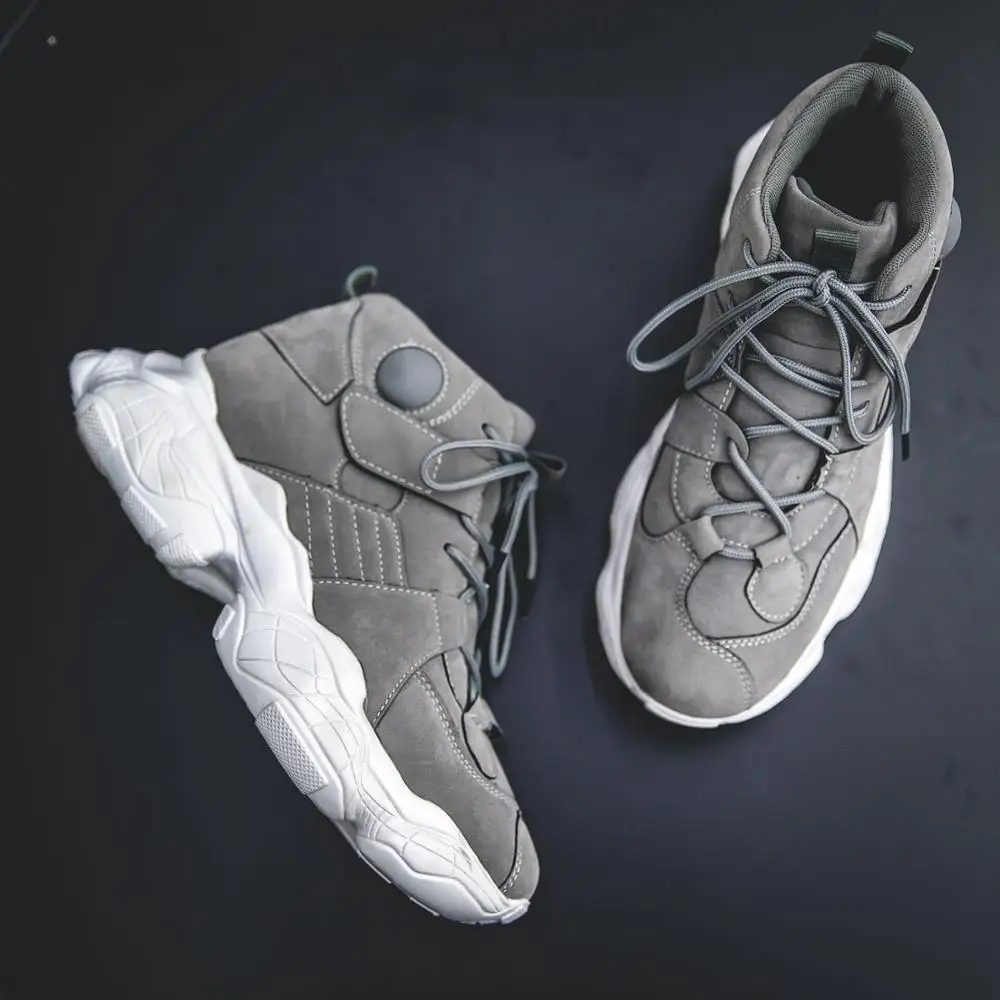 

New Men Fashion High Top Sneakers 2019 Chunky Mens Shoes Casual Leather Comfortable Man Black Sneakers Homens Zapatillas Hombre