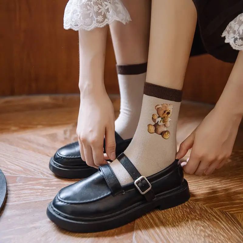 1 Pair Cartoon Women's Cotton Socks Bear Lovely Animal Pattern Girl Breathable Sock Cotton Female Princess Socks High Quality