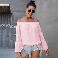 chiffon shirt women spring summer 2022 korean style new sexy off the shoulder one neck horn long sleeved top wild clothes