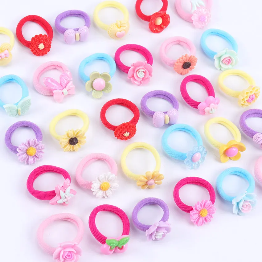 

10PCS New Resin Candy Cartoon Children Hair Ring Scrunch Color Elastic Hair Band Cute Rubber Hair Accessories Girl Women Tie Gum