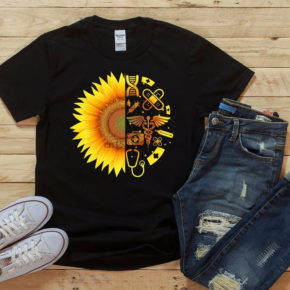 Рубашка с подсолнухом для медсестры подарок рубашка карантинная героем