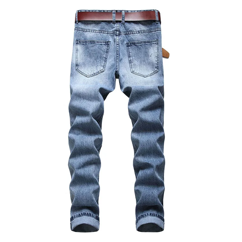 

Mcikkny Mens Ripped Cotton Jean Pants Pleated Distressed Denim Trousers Male Washed Size 30-40