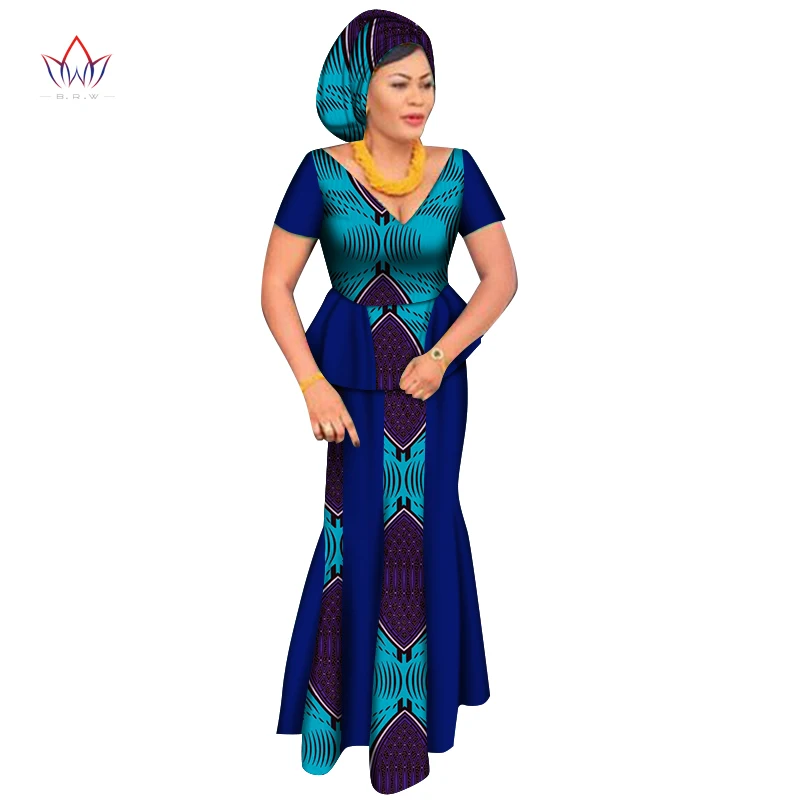 African Short Sleeve Print Tops and Skirt Sets for Women Bazin Riche African Clothing 2 Pieces Customize Skirts Sets WY6435
