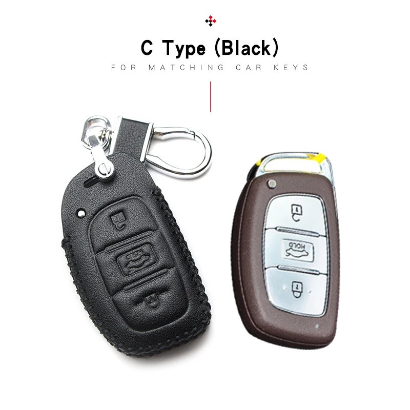 Black 3 For hyundai Кожаный чехол для ключей автомобиля для hyundai Santa Fe Elantra IX25 IX35 Verna Solaris акцентная соната Tucson дистанционный брелок - Название цвета: Black 3 For hyundai