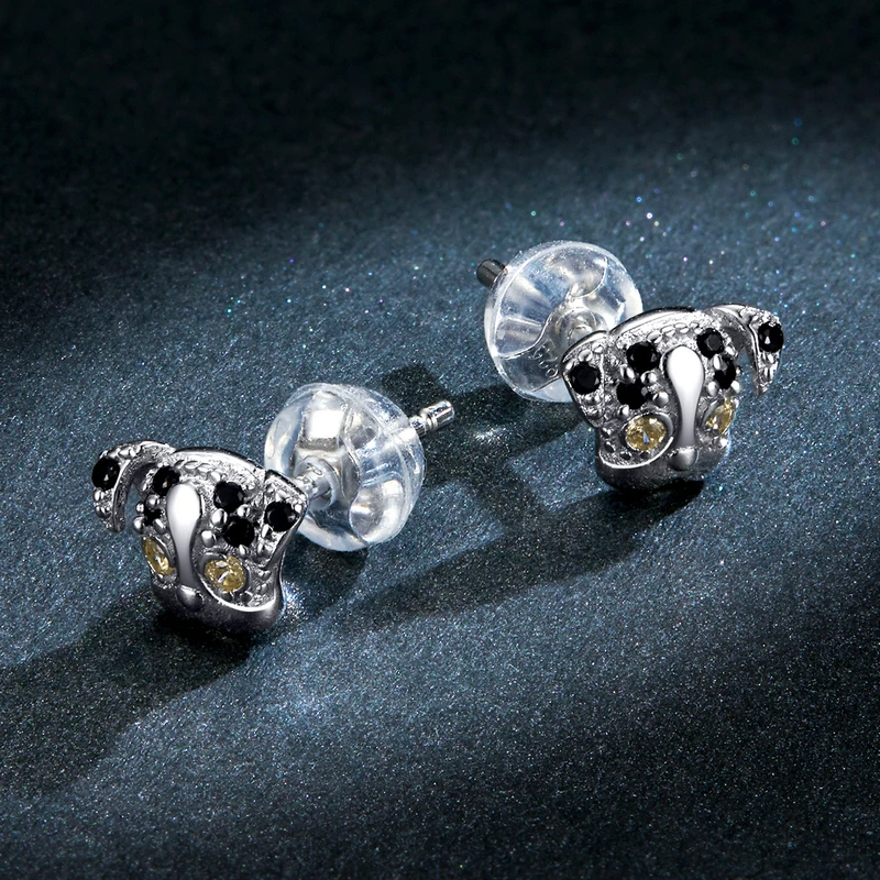 Genuine 925 Sterling Silver Big Eyes Dog Animal Stud Earrings for Women Earing with Earplugs New Mode 2020 BSE357 | Украшения и
