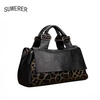 suwerer 2020 new women genuine leather bag fashion cowhide leopard bag soft skin women handbags high quality tote bag