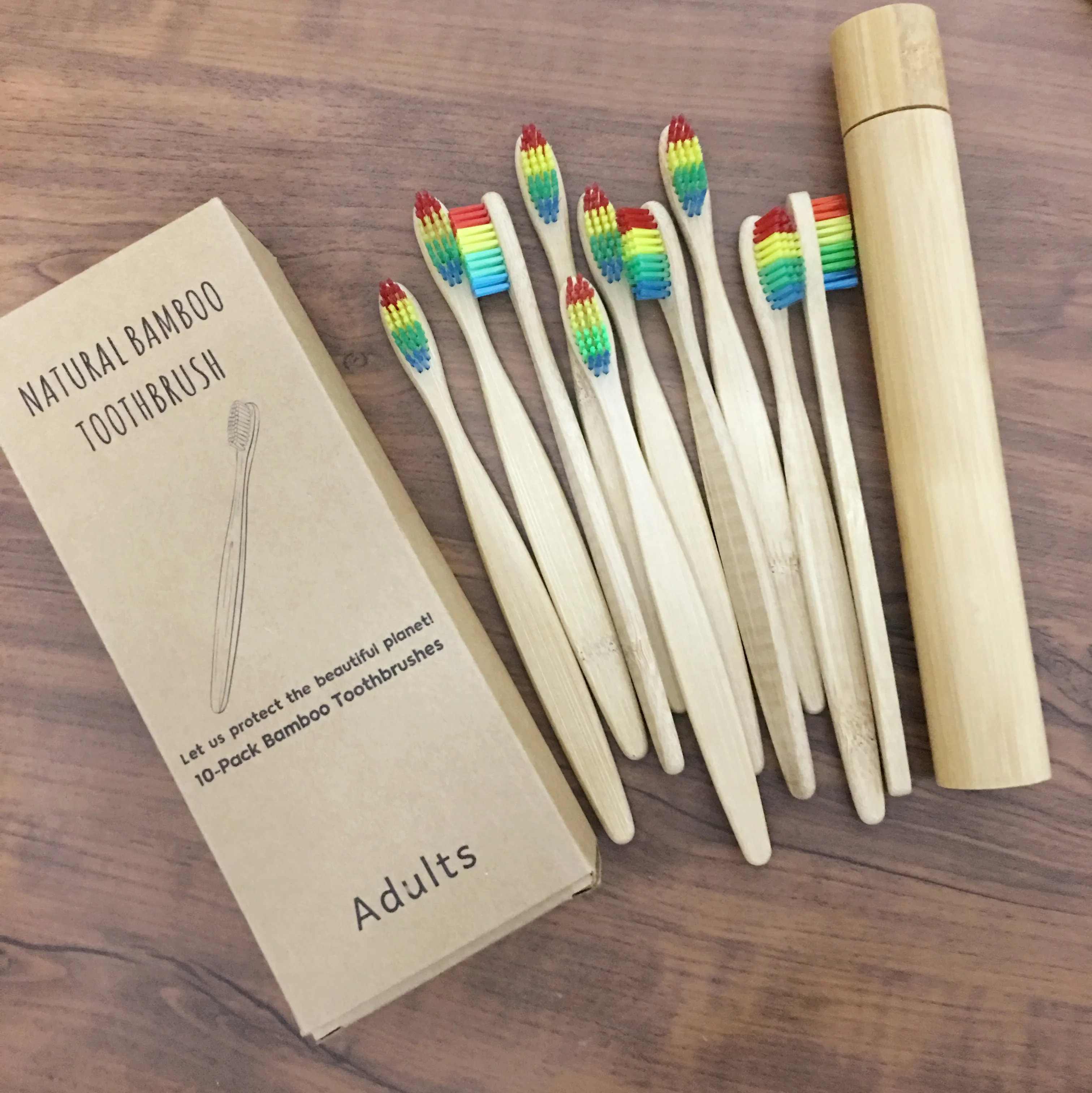 

Зубная щетка из 10 шт./партия бамбука, Экологически чистая, деревянная, Радужная, дорожная, биоразлагаемая, с мягкой щетиной, для взрослых, для...