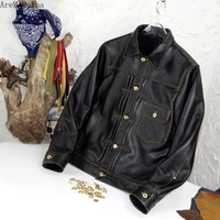 autumn winter new style cowhide cowboy improved version contrast line gold button warm plush lining korean leather jacket s 4xl