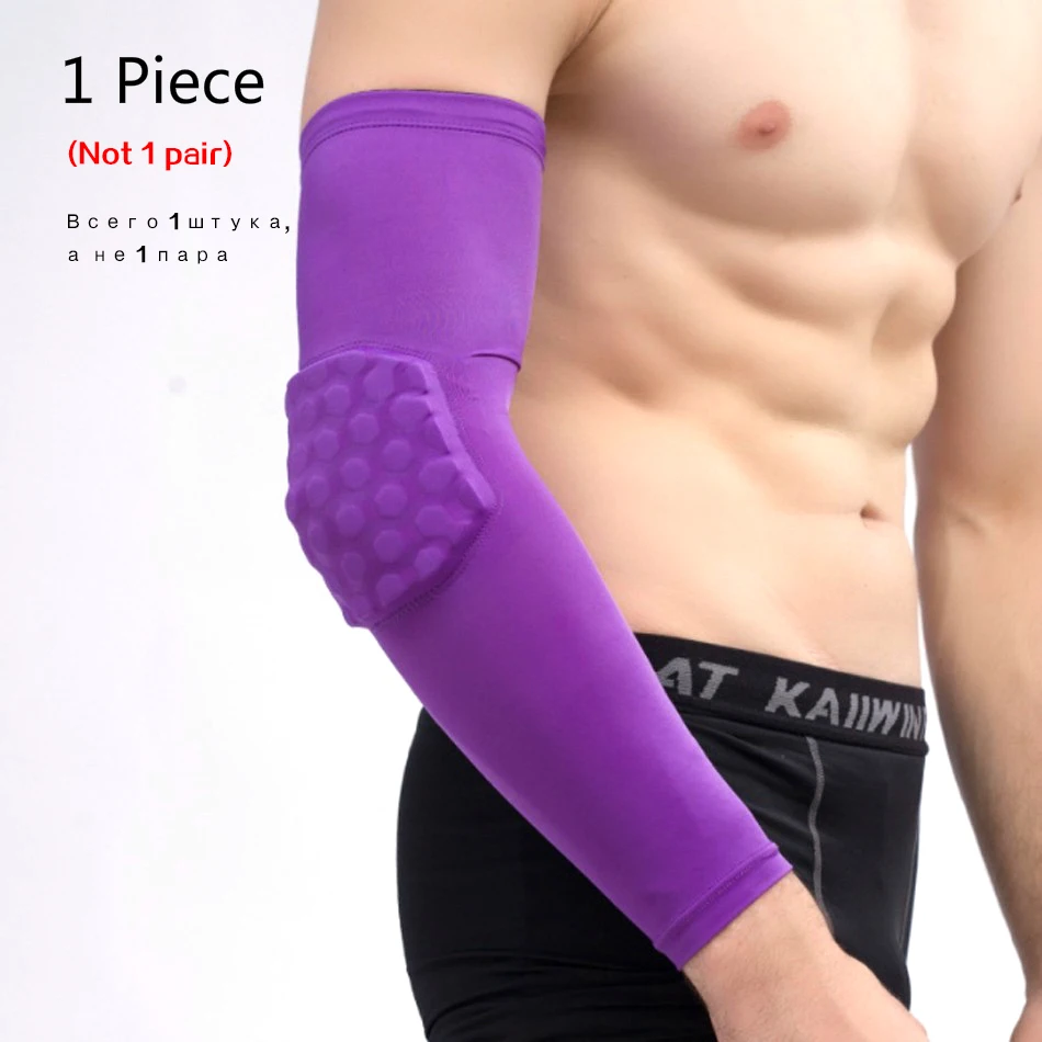 1PC Elbow Purple Стоящий 1 шт. баскетбольные наколенники протектор компрессионный рукав соты фиксатор из пенопласта наколенники фитнес снаряжение волейбол поддержка - Цвет: 1PC Elbow Purple