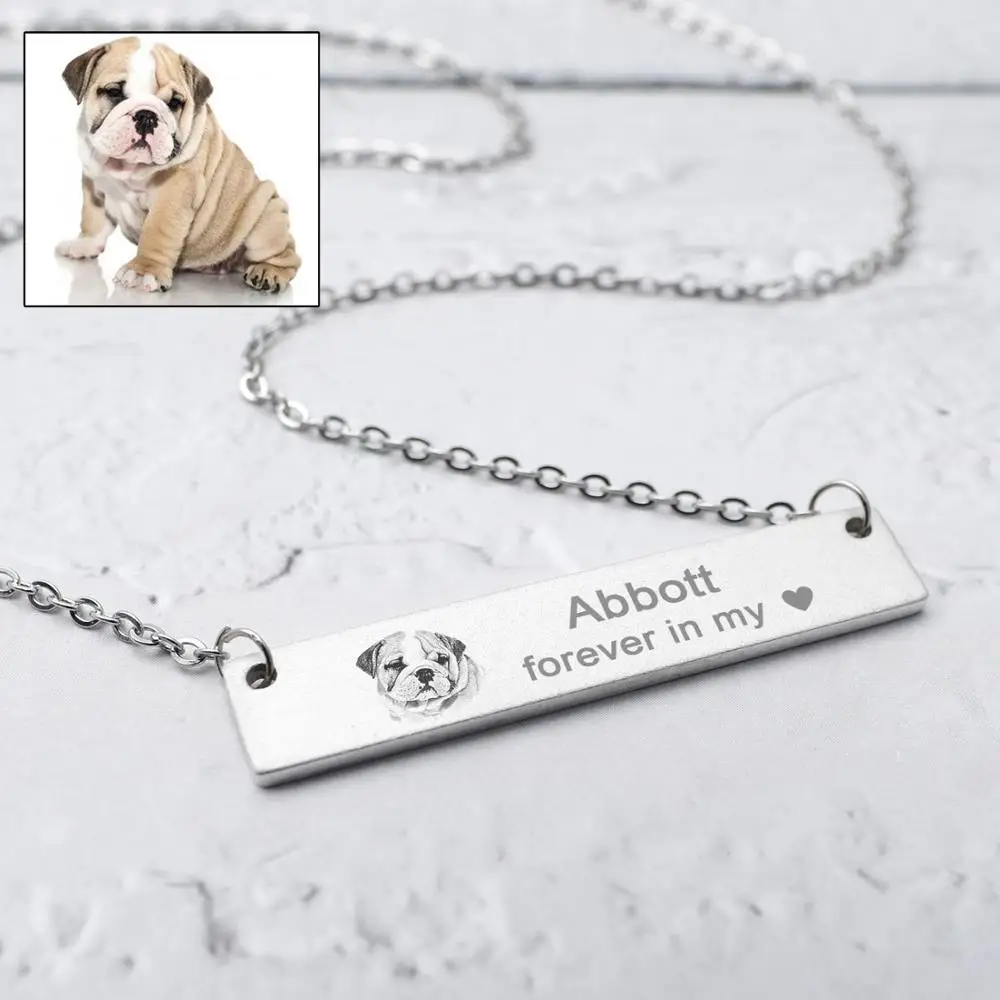 

Personalized Pet Portrait Necklace Bar Name Necklace Your Pet Photo Necklace Picture Necklace Pet Lover Gift