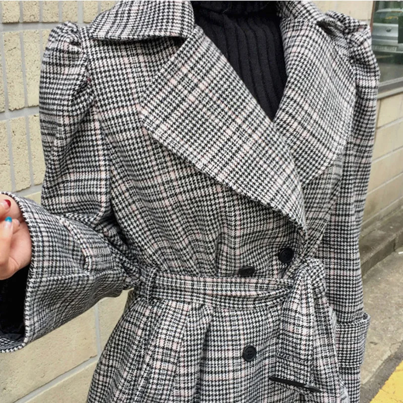 BGTEEVER одежда для офиса клетчатые женские длинные пальто зимние теплые шерстяные с