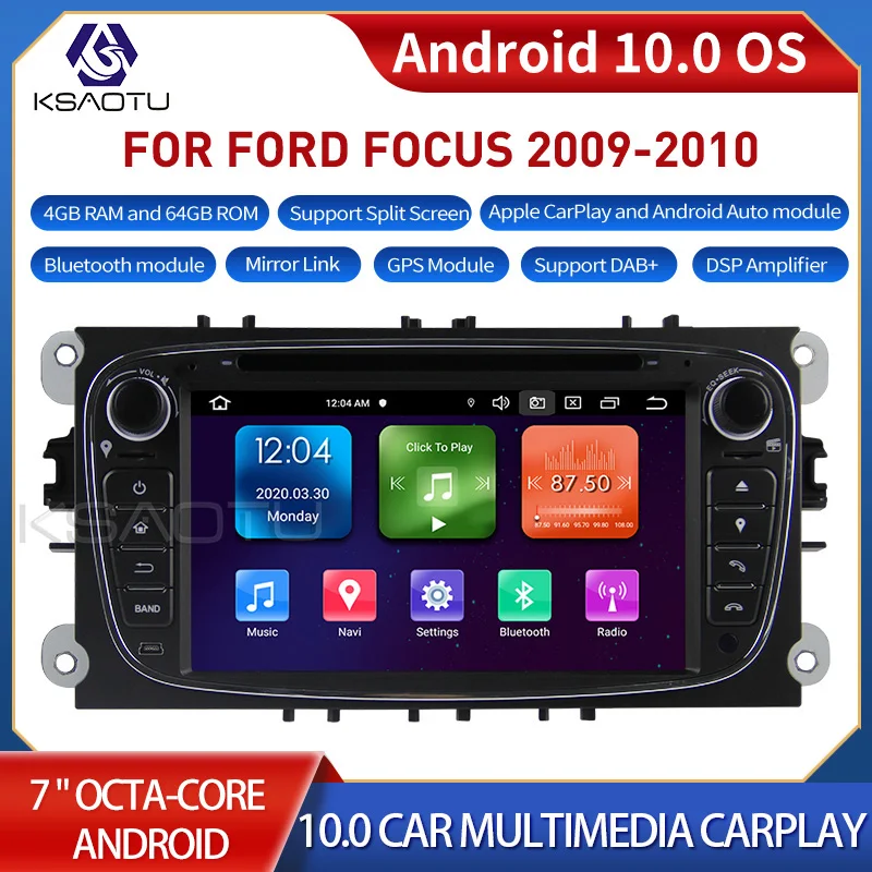

KSAOTU 7009 Black 7" 8-Core Android 10.0 Car Stereo Carplay DSP DAB+ GPS WiFi USB DVB-T 4G TPMS Canbus OBD2 For FORD FOCUS