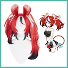 VTuber Hakos Baelz косплей парик хвост уши Hololive английский девушки красный черный белый длинные вьющиеся волнистые кавайные синтетические волосы