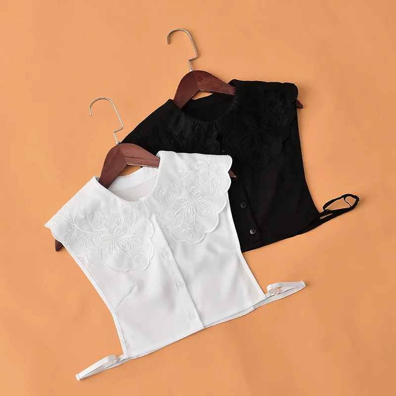 

Women Embroidery Cotton Detachable Lapel Fake Collar Ladies Doll Ruffles Lapel False Half Shirt Blouse Clothes Accessories Tops
