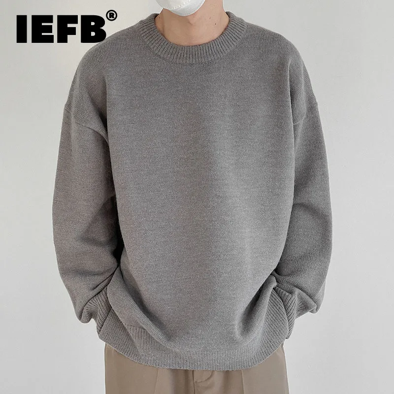 

Мужской Легкий Свитер оверсайз IEFB, новинка 2021, модные вязаные пуловеры в Корейском стиле с круглым вырезом, топы, Свободные теплые свитера ...