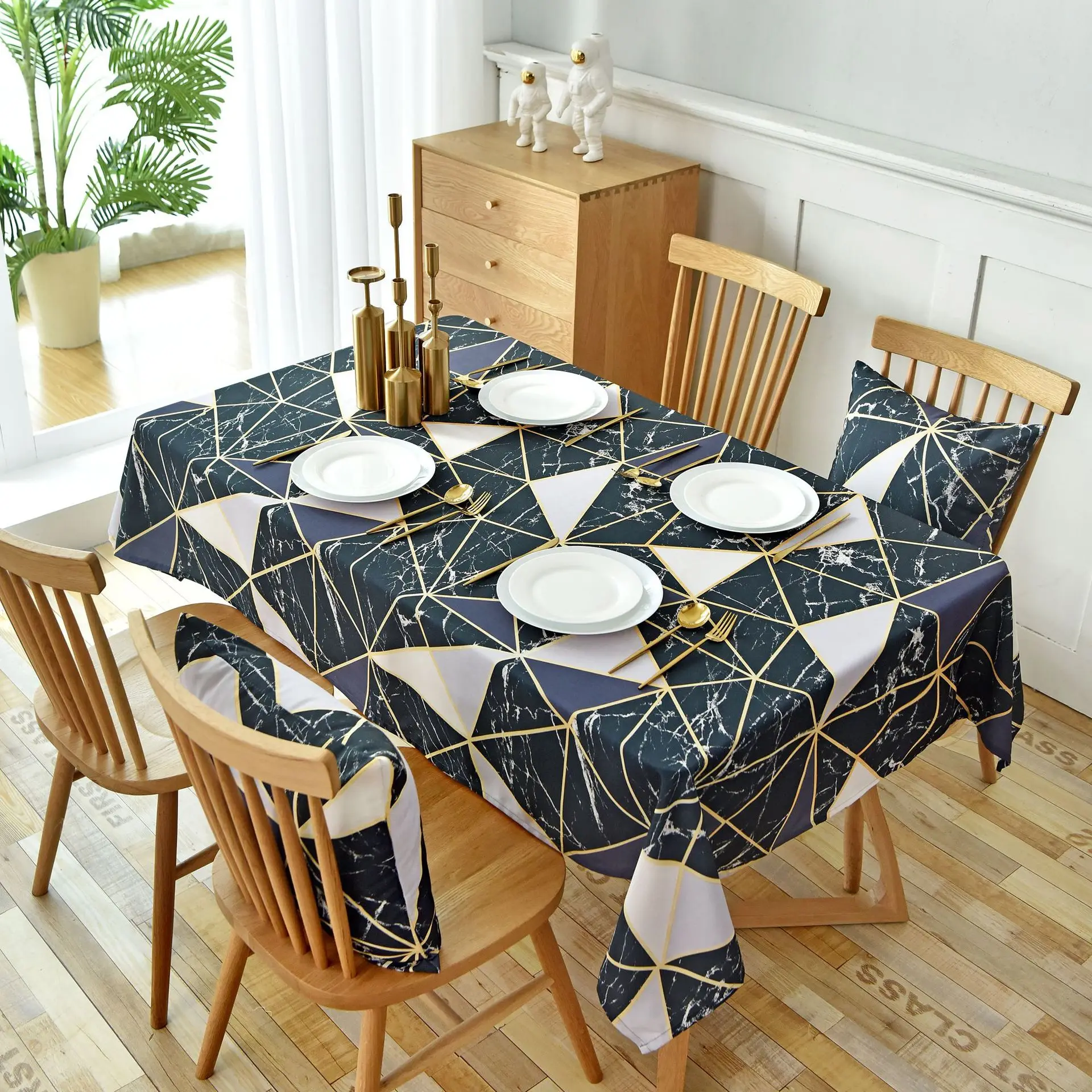 

Waterproof wall tiles Nordic black geometric tablecloth cover towel rectangular household printed table cloth